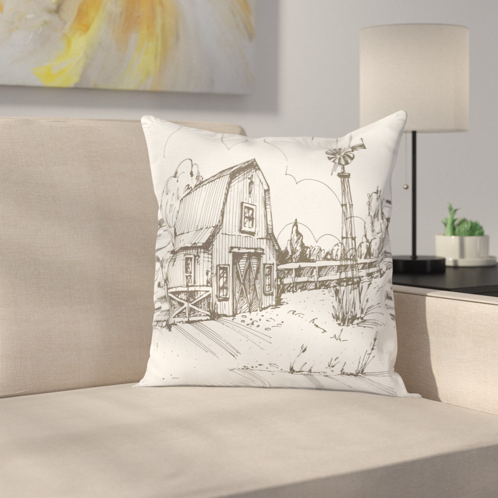 Windmill Decor Rustic Farmhouse Square Pillow Cover Ambesonne 