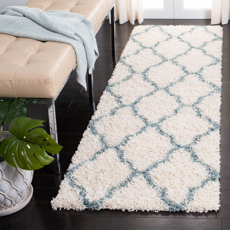 Tapis ivoire / bleu clair Alonnah, Tapis de couloir 2 pi 3 po x 14 pi