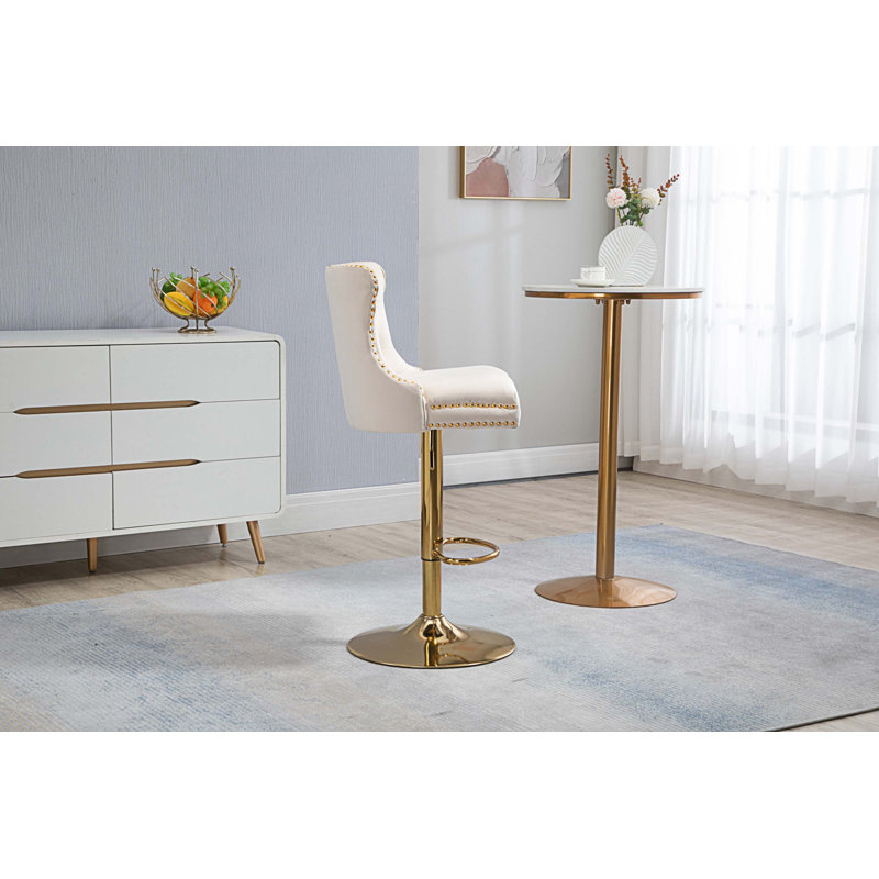 Swivel Upholstered Adjustable Height Counter Stool with Iron Frame, Ivory