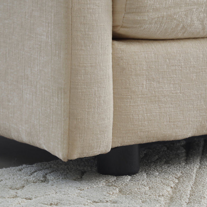Chaise d'appoint en chenille beige de 2 personnes, structure en bois massif, chaises d'appoint rembourrées confortables avec coussin pour le salon (2), revêtement haut, base, pièce confortable