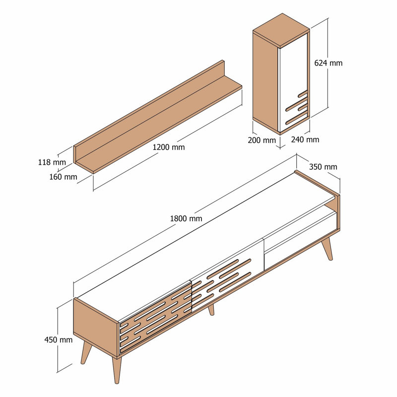 Keikei Unfinished TV Stand, White/Brown