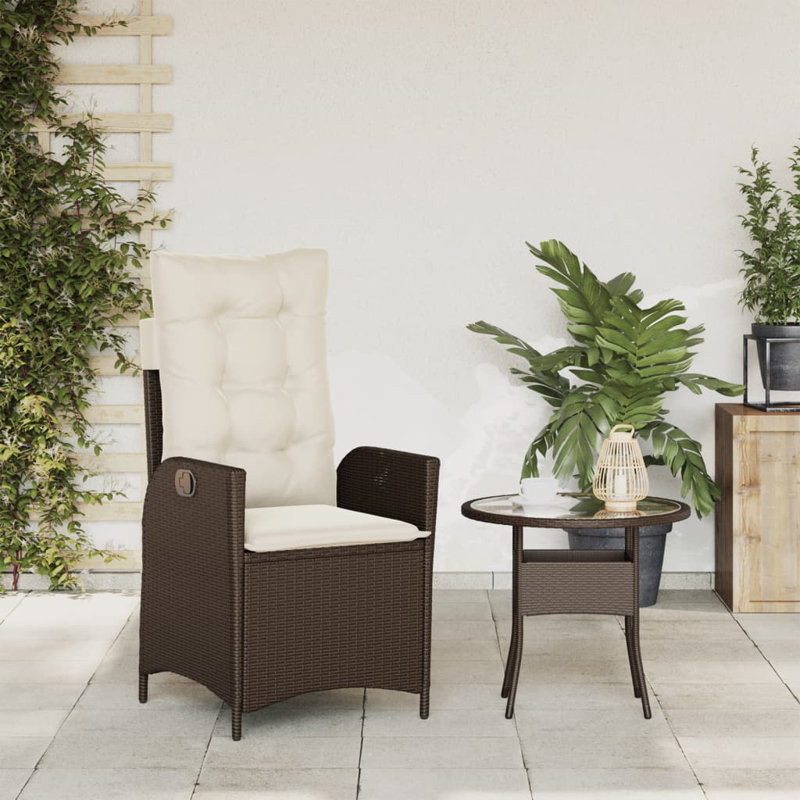 Lark Manor™ Reclining Patio Chair With Cushions Poly Rattan, Brown, White