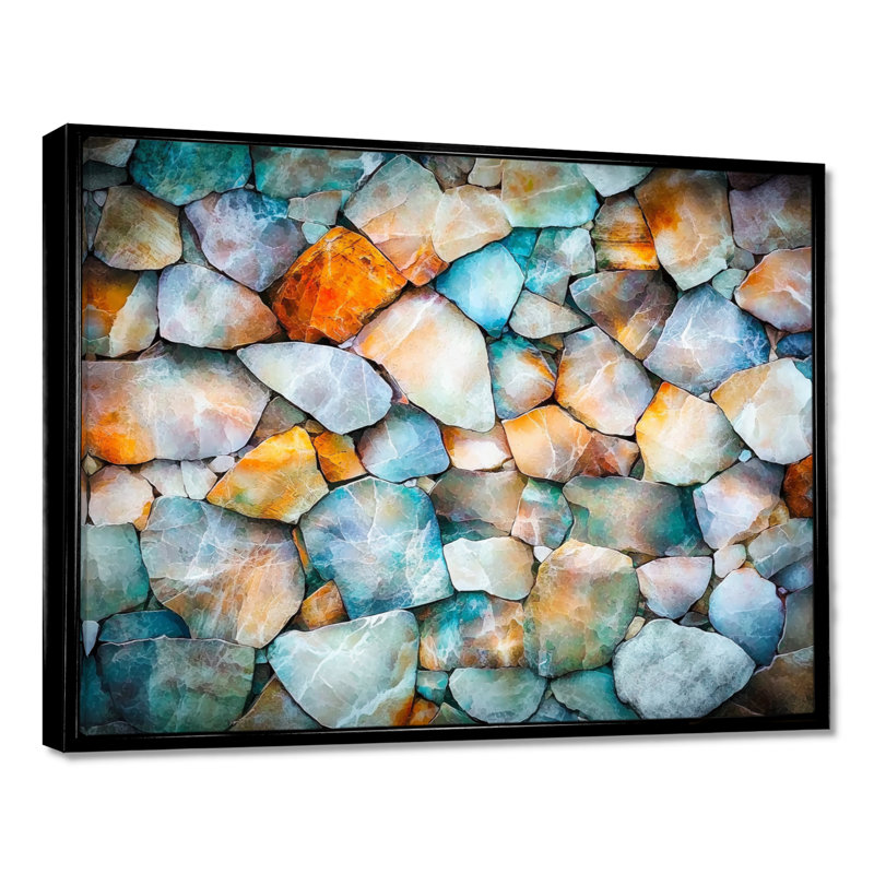 Mosaïque de marbre Art I, H 30 po x l 40 po, Impression dans un cadre flottant sans passe-parto, Noir