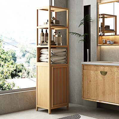 Entry Cabinet, Storage Tall Slim Cabinet With Shutter Door And 3 Tier Shelves, Freestanding Linen Tower Cabinet