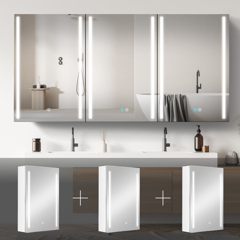 Armoire à pharmacie sans cadre avec miroir et 6 tablettes réglables l 60 po x H 60 po Thaddeus