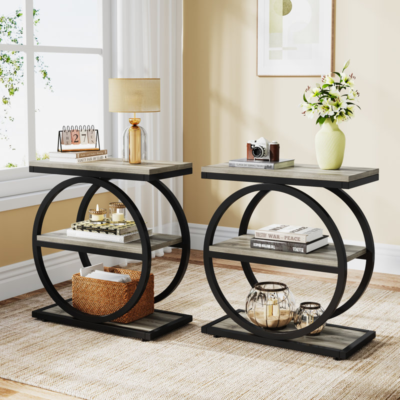 Maneeta Rectangular End Table Set, Gray/Black
