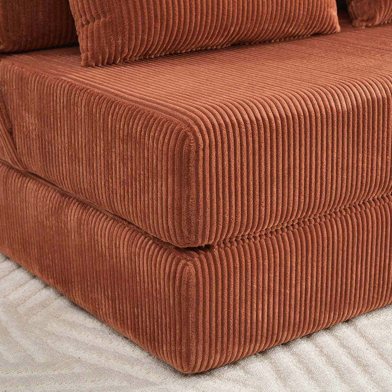 Canapé-lit pliable en velours côtelé avec 2 coussins Boneless, Orange