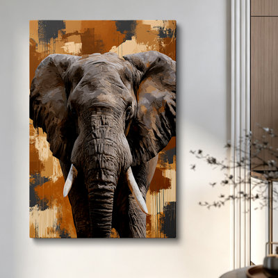Modern Abstract Textured African Elephant Canvas Wall Art Wrapped Print 30x20 Inch - Living Room Decor