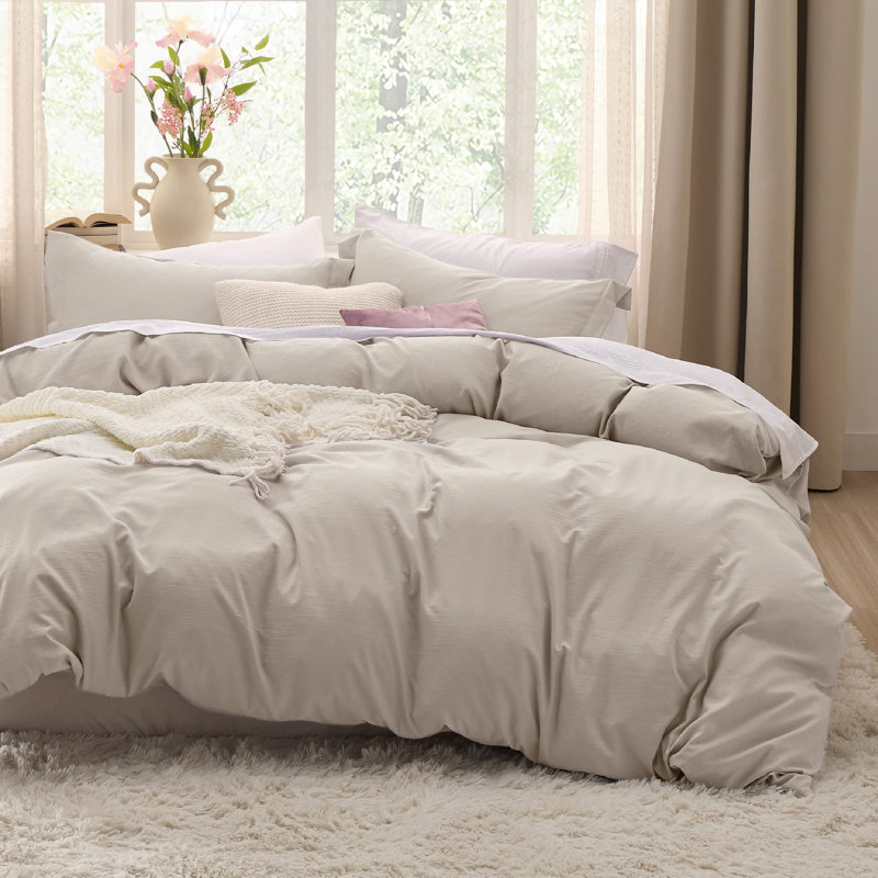 Ensemble de housse de couette Litsure, Housse de couette grand et 2 taies décoratives, Mousse de moka