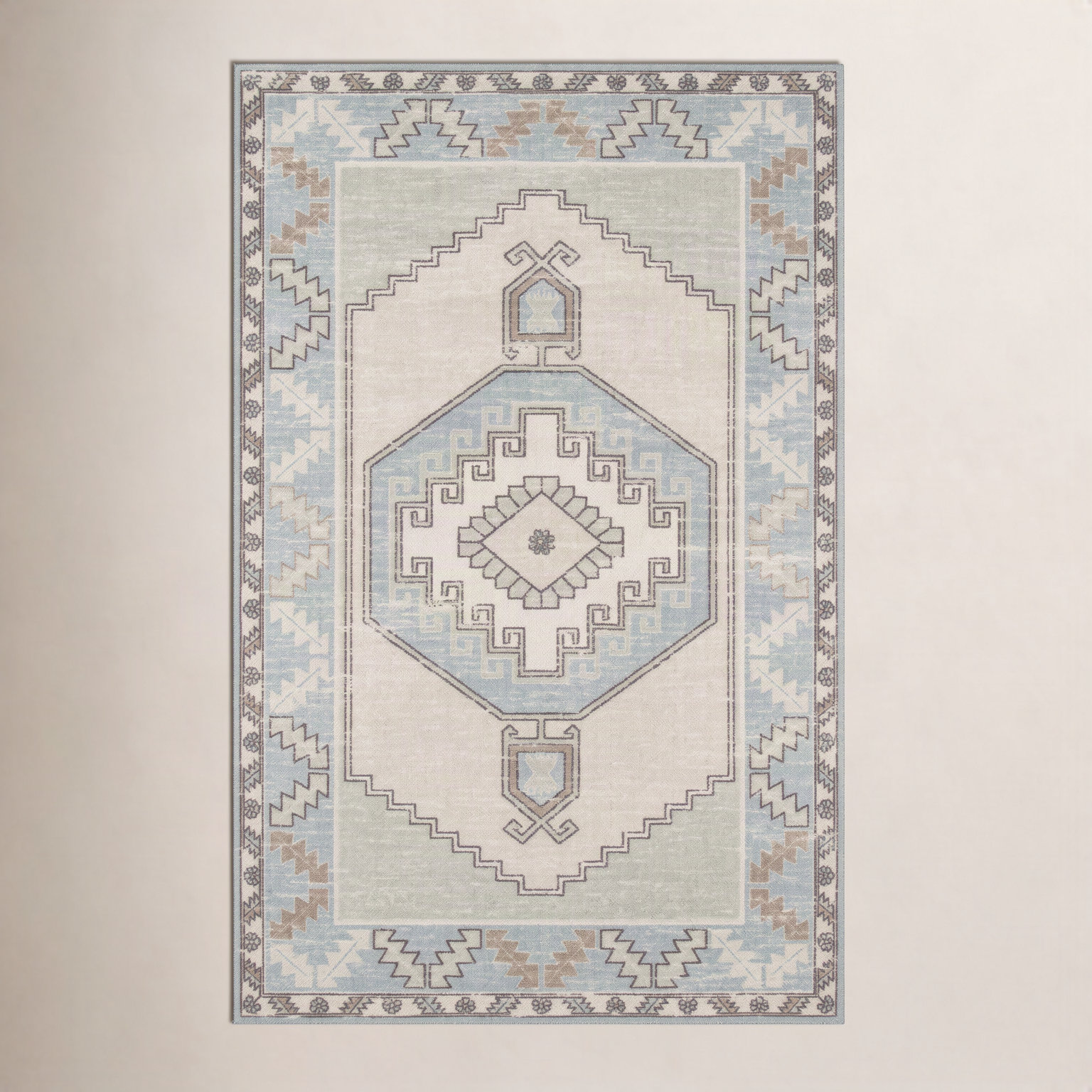Fletcher Light Blue Beige Oriental Rug, Rectangle 3'3" x 5'