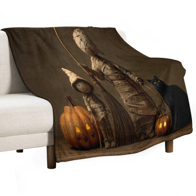 Jeté d'Halloween avec chat en flanelle de luxe, couverture douce et chaude pour le canapé-lit du salon