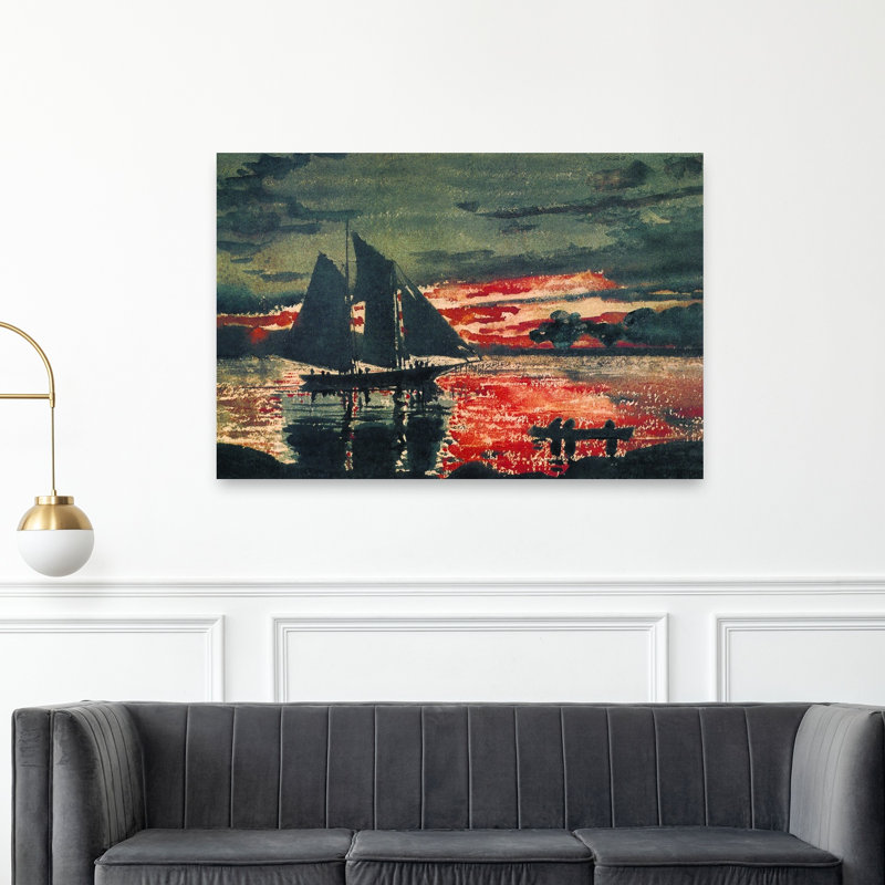 Sunset Fires, 1880 Classic Coastal Ocean Wall Art Print by Winslow Homer - 1 Piece Wrapped Canvas Wall Art