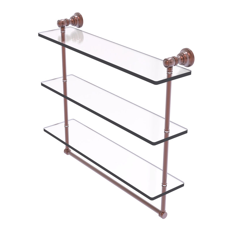 Freyja 3 Piece Glass Tiered Shelf with Towel Bar, 19.7" H x 22" W x 5.54" D, Antique Copper