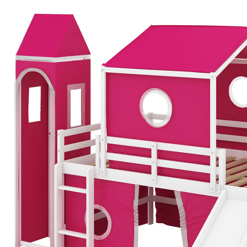 Lit mezzanine simple avec tente et tour rose Slide, Rose