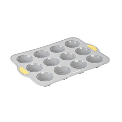 Restaurantware Silicone Baking Molds Pack of 10 Non-Stick Muffin Molds with Handles 12 Compartments, Oven-Friendly Dishwashable Freezer-Friendly Heat-Resistant Gray Silicone Cupcake Muffin Pans