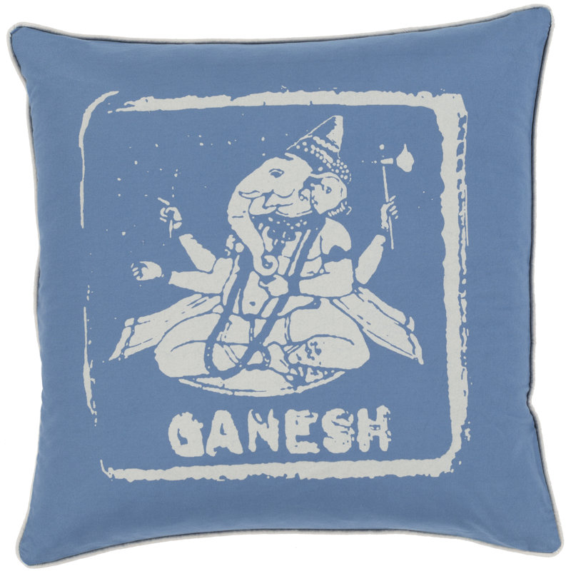 Cotton Throw Pillow, 22" H x 22" W x 4" D, Beige/Cobalt, Down