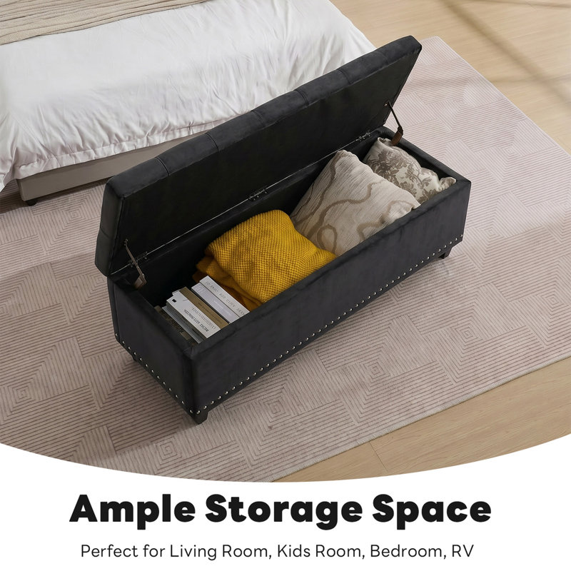 Espana 51'' Upholstered Tufted Storage Ottoman, Black Velvet