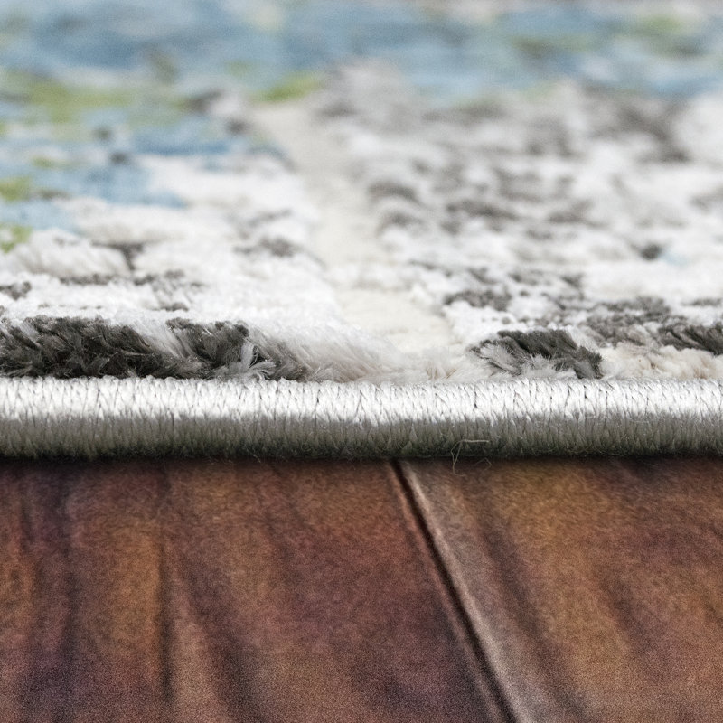 Tapis bleu / gris Lawnton, Rectangle 5 pi 3 po x 7 pi 7 po