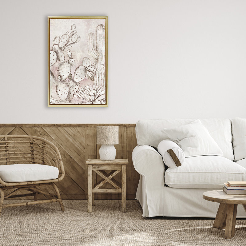 Cadre flottant Oasis Guardian Cacti, design par Luna Mavis, H 25 po x l 17 po, Cadre flottant métallique doré