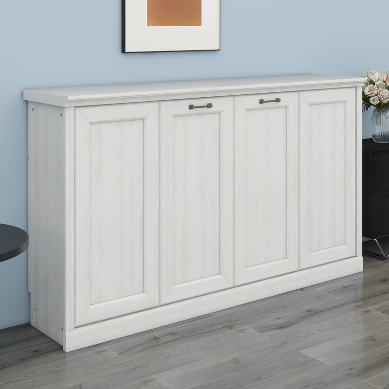 Lit escamotable horizontal horizontal avec armoire pliante, meuble peu encombrant pour chambre d'amis et bureau personnel