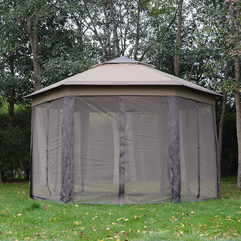 Outsunny 13' x 13' Pop Up Gazebo Hexagonal Canopy with 6 Zippered Mesh Netting