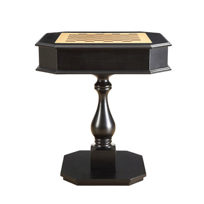 Square Top Game Table With Wooden Pedestal Base