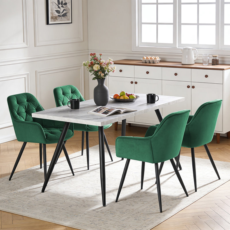 Runkle Upholstered Velvet Dining Chair with Arm, Dark Green