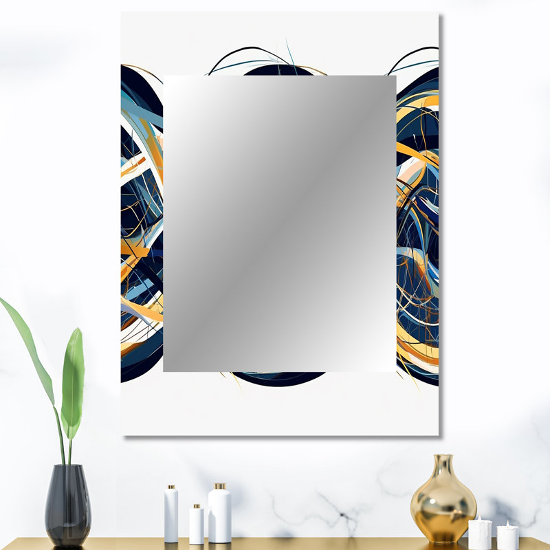 Helix Expression abstrait jaune et bleu - miroir de vagues, miroir mural décoratif moderne, impression d'art en métal
