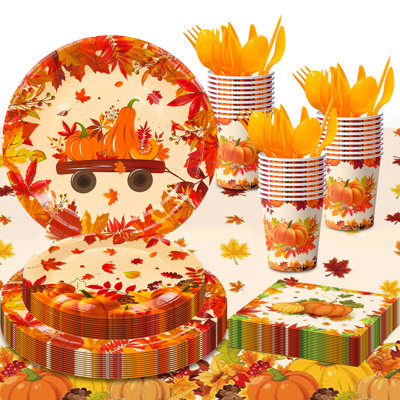 113 pcs Thanksgiving Party Supplies Tableware,  Thanksgiving Plates and Napkins Sets