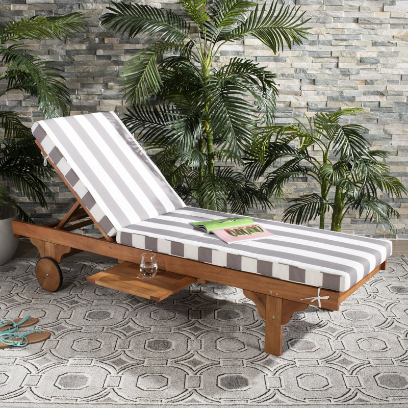 Jivera Outdoor Eucalyptus Wood Chaise Lounge , Cushion Included, Gray/White