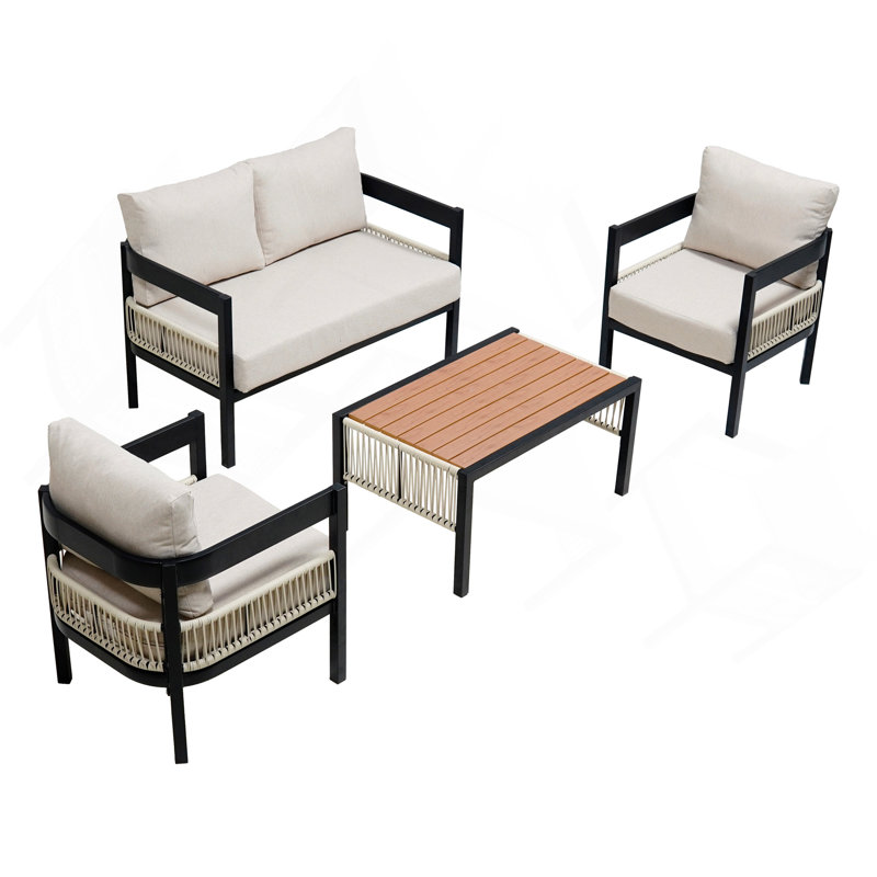 Ensemble de canapé d'extérieur en fer U_Style pour plusieurs personnes avec une table, décoration en rotin, imperméable, résistant à la rouille, convient au jardin, à la pelouse