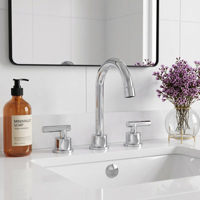 7.4" Modern Widespread Bathroom Sink Faucet 3 Hole, 2-Handle Bathroom Faucet With Drain Assembly