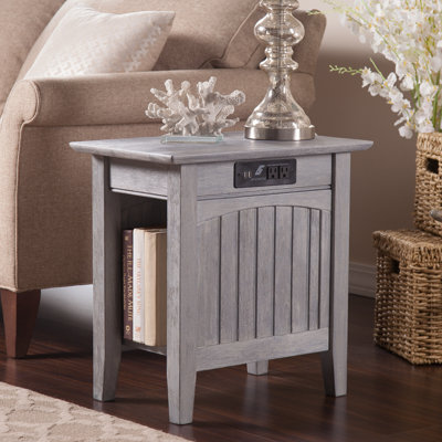 Glenni Solid Wood End Table and Built-In Outlets