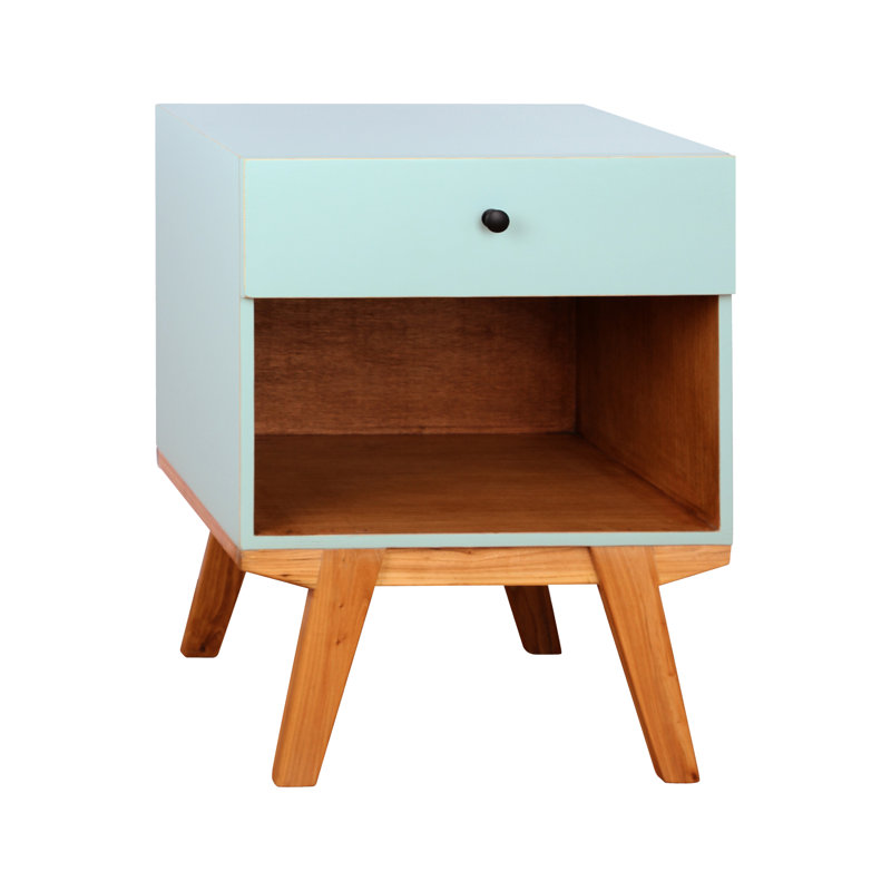 50.8cm W Solid Wood Bedside Table, Aqua
