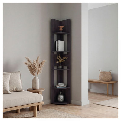 Russellville Corner Bookcase Tiered Tall Narrow Storage Shelving Display Wenge