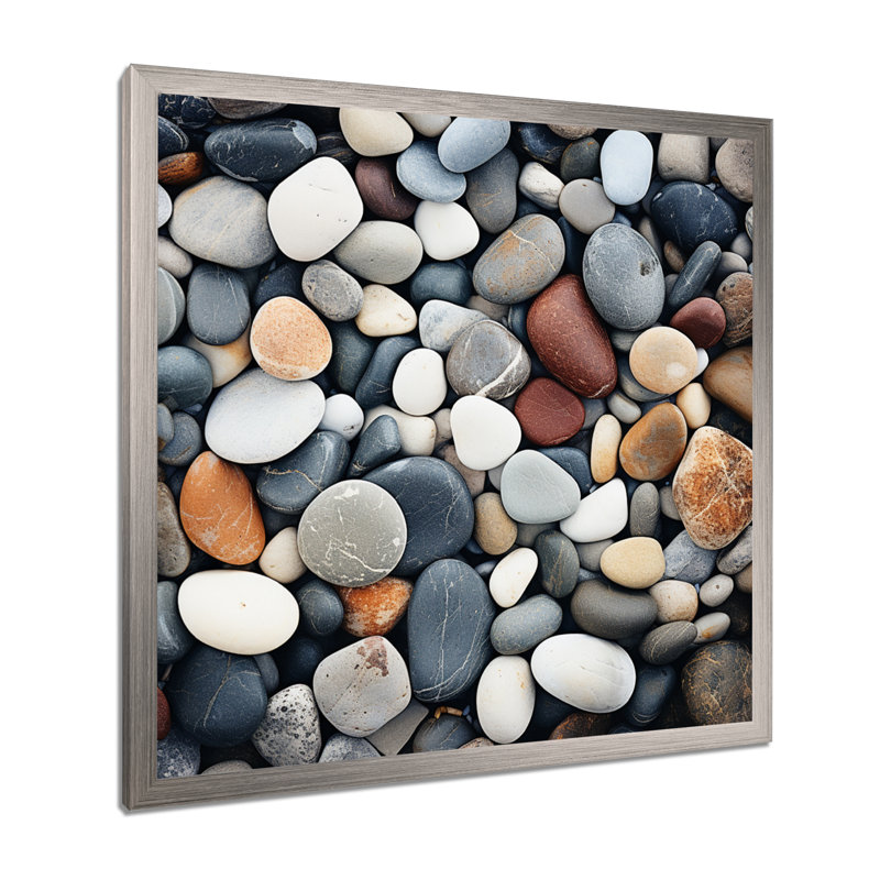 Rock by the Beach - Coastal Minimalisme, art mural, Cadre simple argenté, H 36 po x l 36 po x P 1,5 po