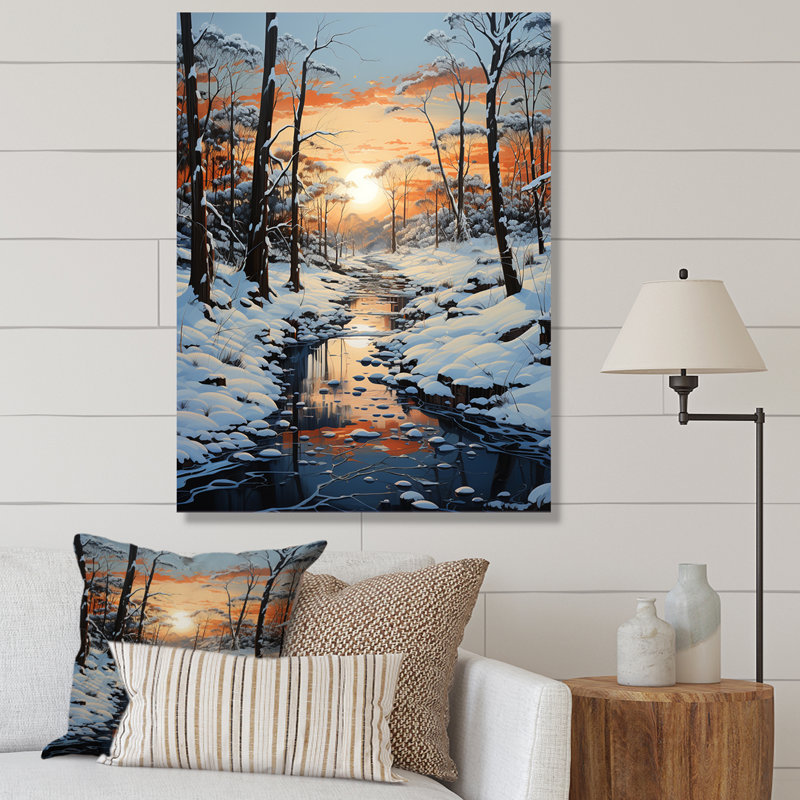 Neige, lever de soleil, étreinte pastorale - impression, H 32 po x l 24 po x P 1 po, Toile tendue