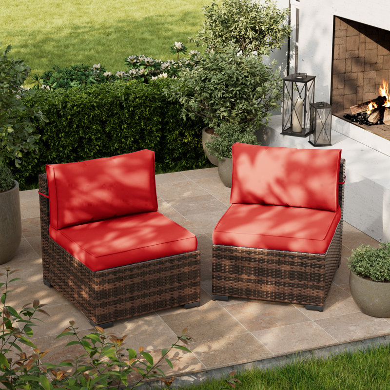 Flarrie 2-Person Patio Seating Group with Cushions, Bright Red