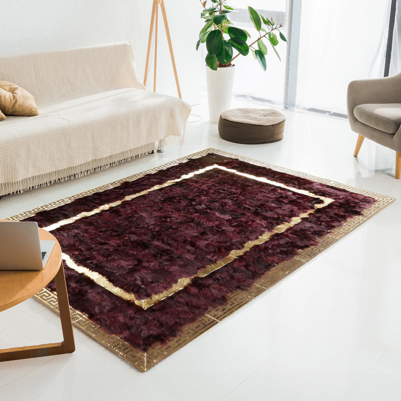 Tapis toscan en cuir véritable fait à la main avec bordure dorée, Rectangle 4pi x 6 pi