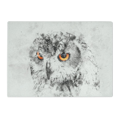 Tempered Glass Orange Eyed Owl Chopping Board