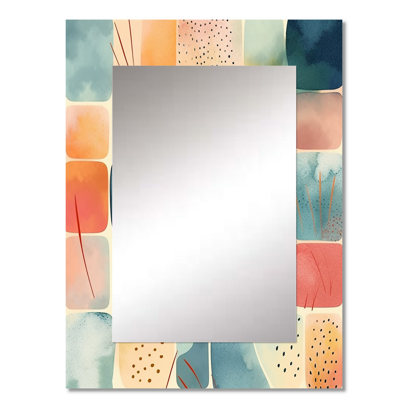 Orange amusant motif de formes III - miroir mural géométrique, miroir décoratif moderne, art imprimé en métal, 32 po x 24 po