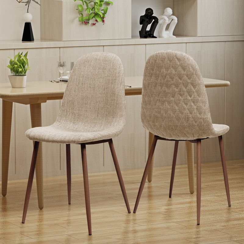 Ensemble de 2 chaises de salle à manger - 100% polyester blé, pieds en fer finition noyer foncé