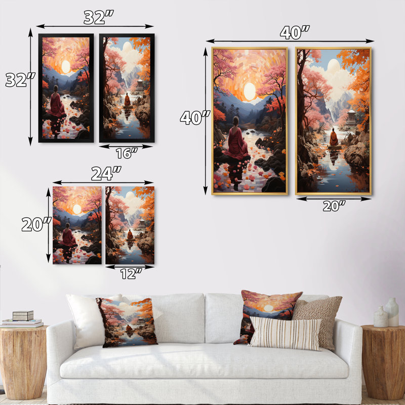 «Orange Buddhism Buddhist Serenity This», 2 pièces sur toile, Cadre noir, H 32 po x l 32 po