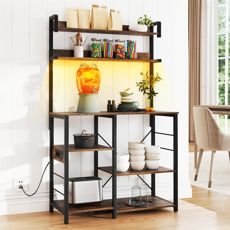Kitchen Baker's Rack With  Microwave Oven Stand With Storage Shelves, Industrial Utility Storage Shelf Stand For Kitchen, Living Room, Dining Room
