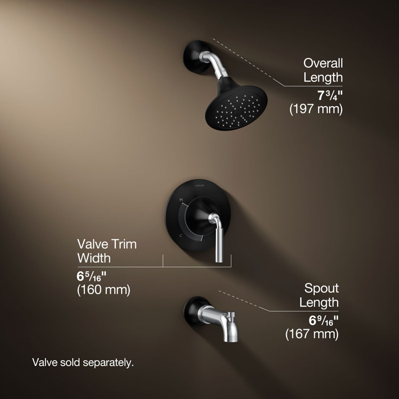 Tone Rite-Temp Pressure-Balancing Bath and Shower Faucet Trim Set 2.5 GPM, Polished Chrome/Matte Black