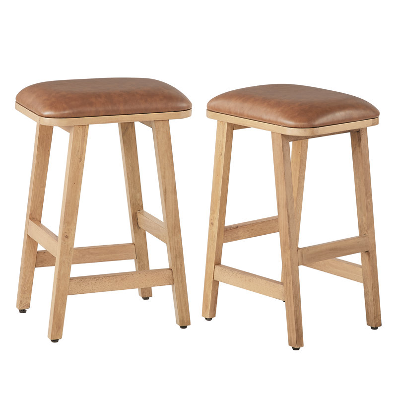 Upholstered Wood Saddle Stool - Set of 2, Counter Stool (24" Seat Height)
