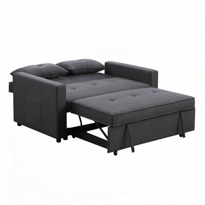 Linen Convertible Sleeper Loveseat with Side Pocket