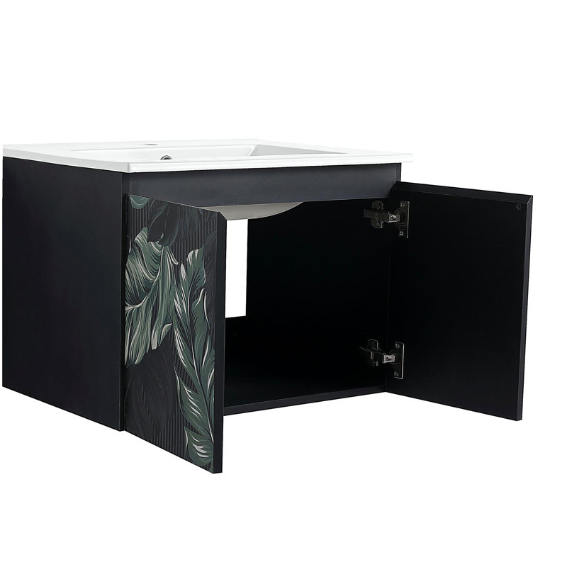 Lavabo mural pour salle de bain avec bol en céramique et porte à fermeture en douceur