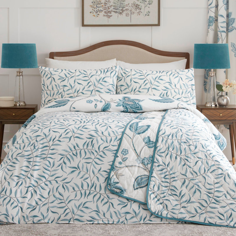 Polyester Floral Duvet Cover Set with Pillowcases Included, Double Duvet Cover + 2 Standard Pillowcases, Teal