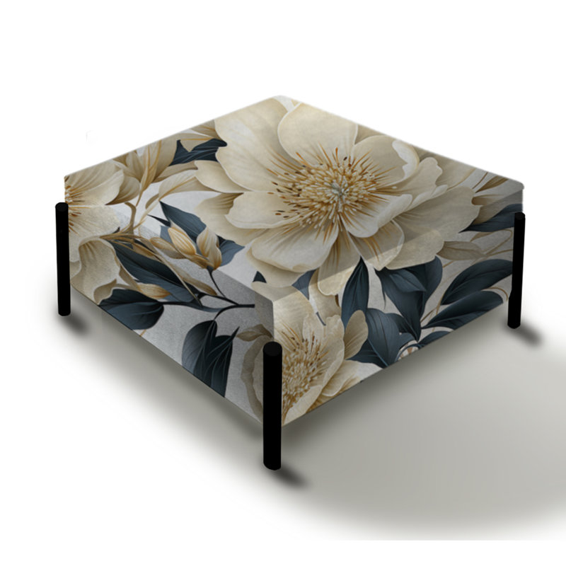 Harmonie des coquelicots blancs et bleus - Grand repose-pieds carré floral
